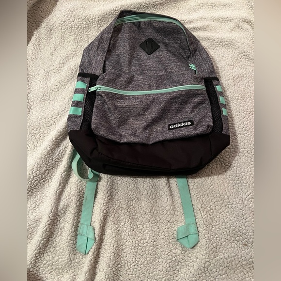 Adidas Gray and Turquoise Backpack with Several Pockets and Laptop Sleeve